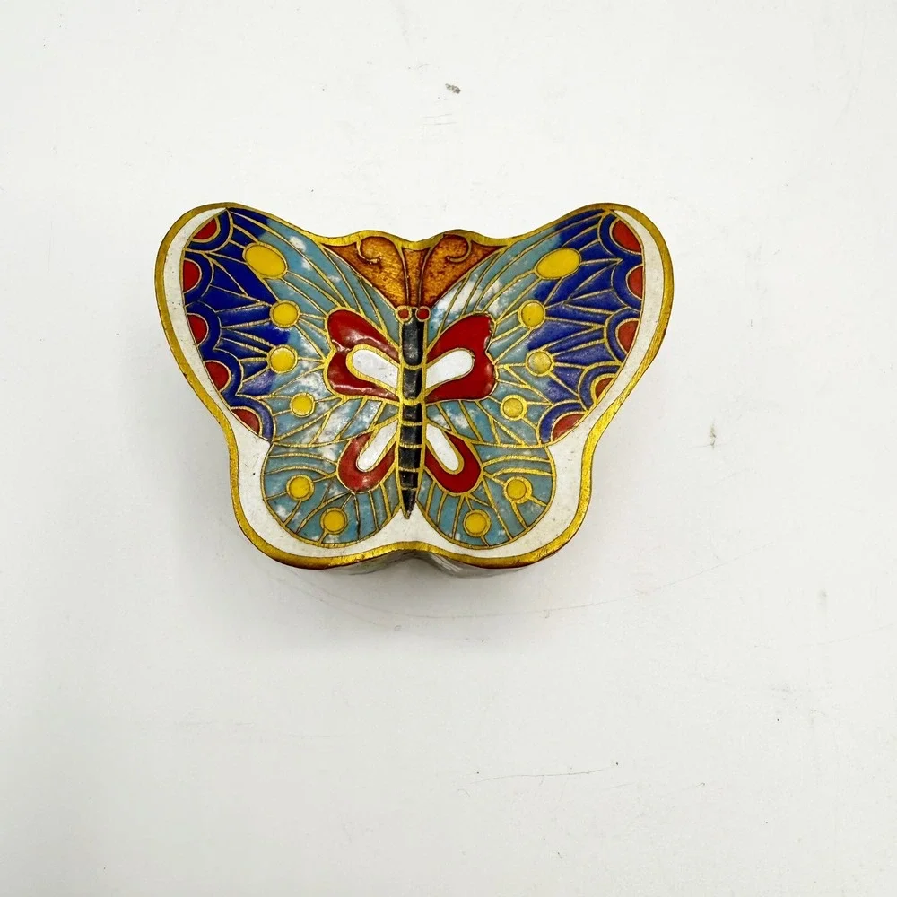 VTG CLOISONNE BUTTERFLY TRINKET BOX ENAMEL CHINESE MOTHERS DAY Lillian Vernon